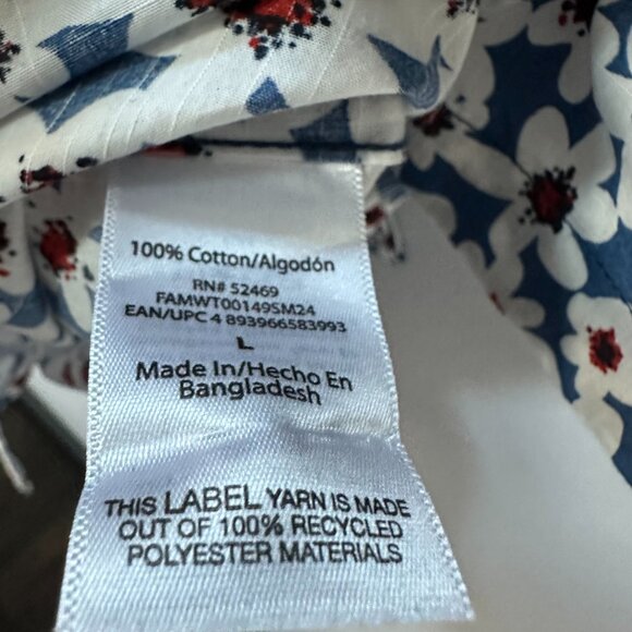 Free Assembly White Flower Print Large Men's Short Sleeve Shirt 100% Cotton - Picture 6 of 10